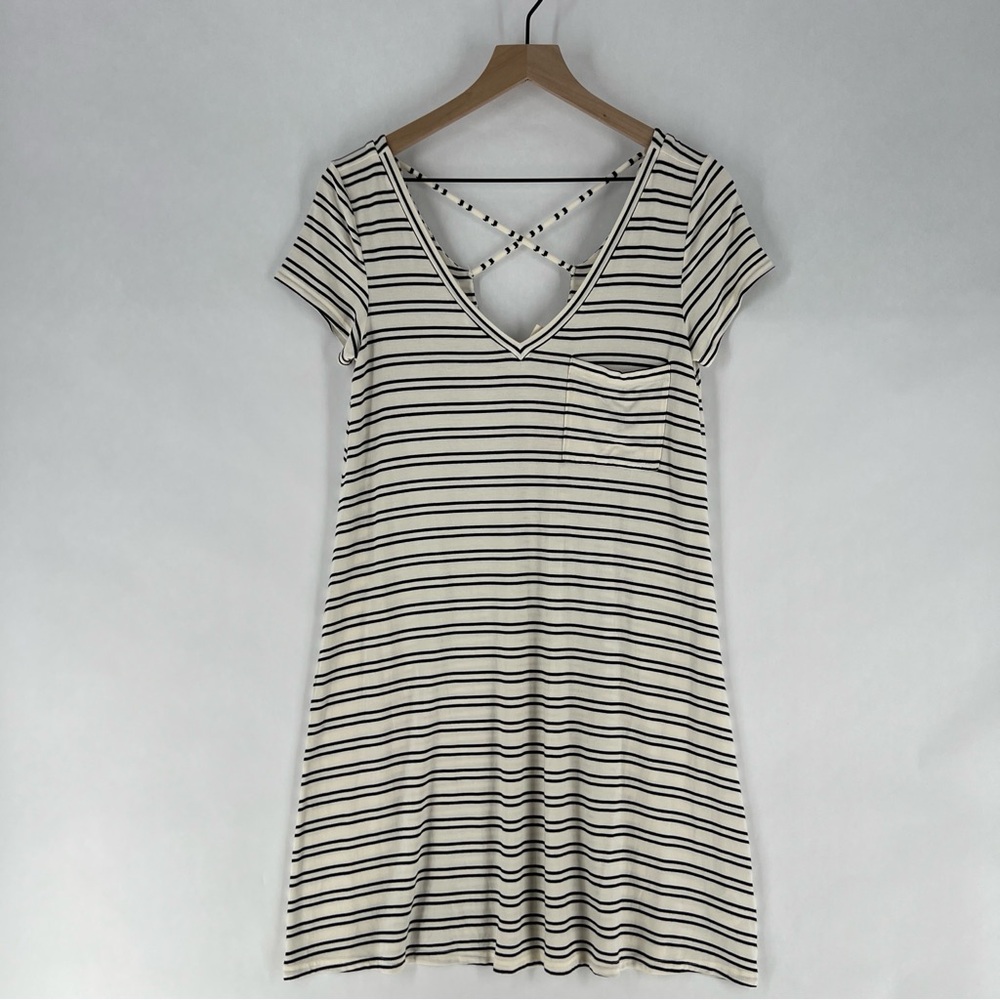 American Eagle Soft & Sexy Stretch Knit Striped Short Sleeve Strappy Back Dress